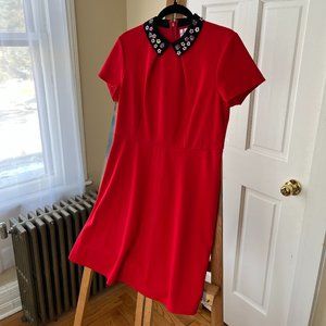 Elle Retro Red Dress with Embellished Collar